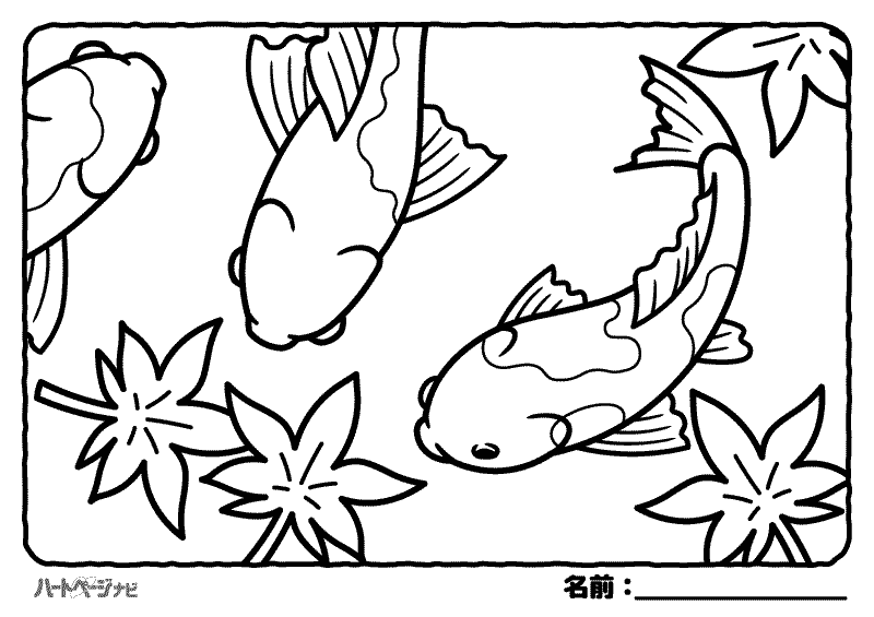 日本の景色の塗り絵／錦鯉と紅葉